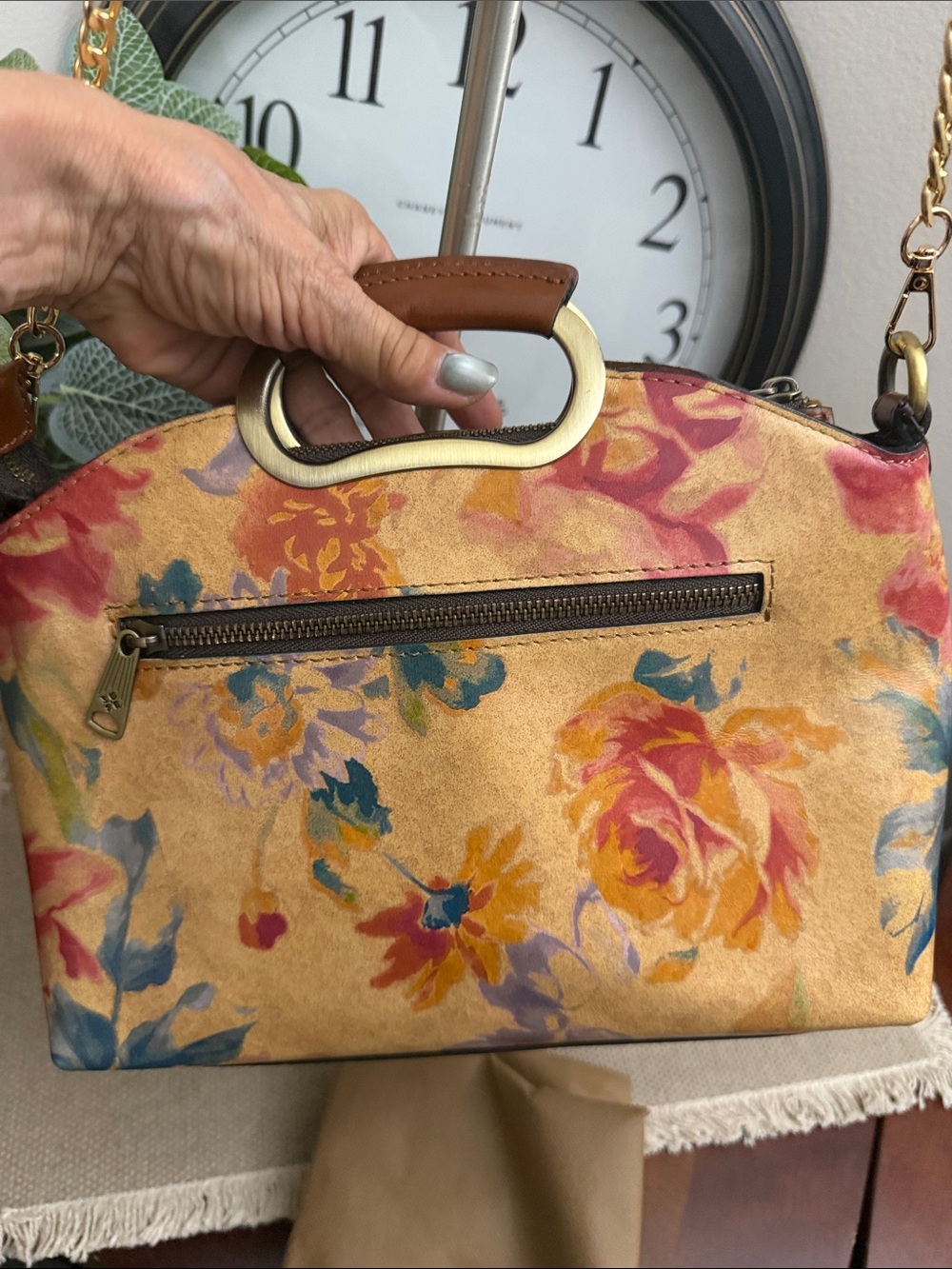 Patricia Nash Yellow Floral Top-Handle Shoulder Bag with Gold Chain - Picture 8 of 15
